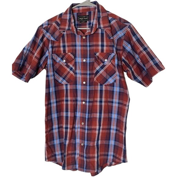 Vintage‎ High Noon Mens Small Western Shirt Plaid Short Sleeve Pearl Snap Cowboy - Picture 1 of 5